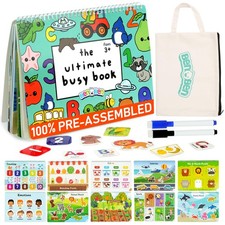 Busy Book for Toddlers, 30 Pages, Pre-Assembled, Preschool Learning Activitie...