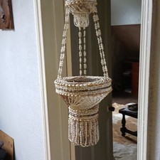 vintage boho cowrie shelled hanging basket