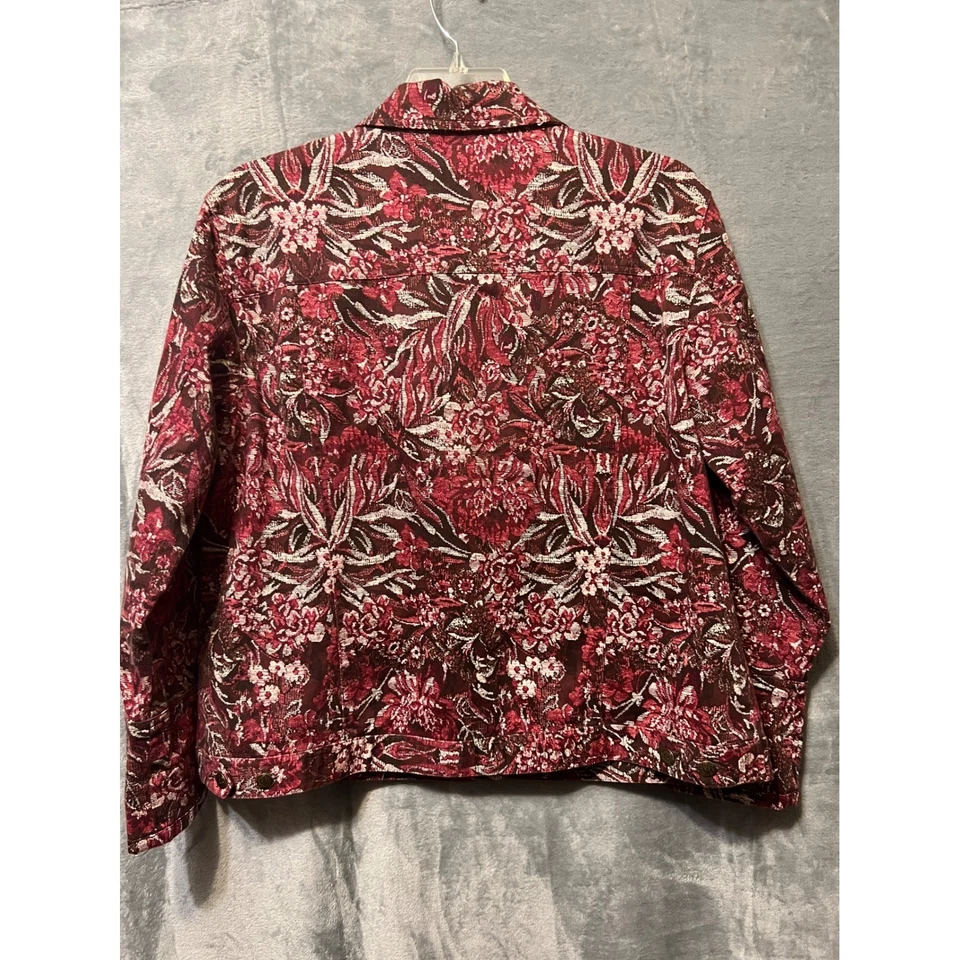 Chaqueta Westbound Floral Jacquard XL Rojo Rosa Mezcla de Algodón Botón Frontal Abrigo Foto 4 de 4