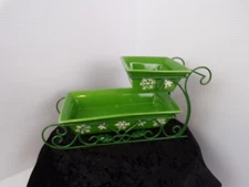 Christmas Server Dish Fun Express Ceramic Sleigh Green 2 Tiered