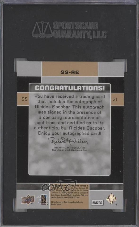 2010 Upper Deck Signature Sensations Alcides Escobar #SS-AE SGC 92 Auto - Image 2 of 2
