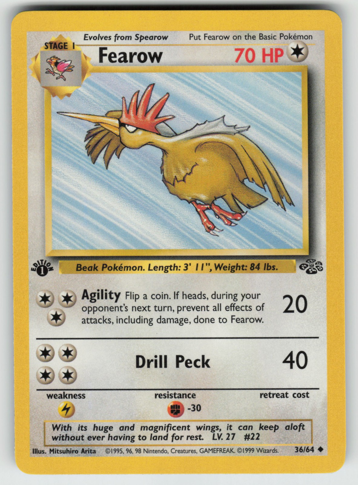 Pokemon 1st Edition Fearow Uncommon  Jungle 36/64 NM