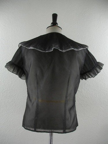 Women's M Vtg 1940's Penny Potter Black Sheer Top Blouse Ruffled Victorian Look - Picture 5 of 17