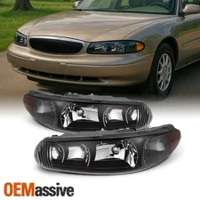 Fit 97-05 Buick Century/Regal Black Replacement Headlights Headlamps L + R