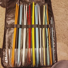 Vintage Tapestry Floral Knitting Needle Case 10 Sets Of Needles Hooks