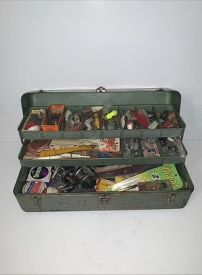 VINTAGE MY BUDDY TACKLE BOX LOADED WITH OLD LURES & OTHER FISHING TACKLE