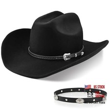 100 Wool Western Cowboy Hat for Men Women Classic Fedora Medium-Large Black-a