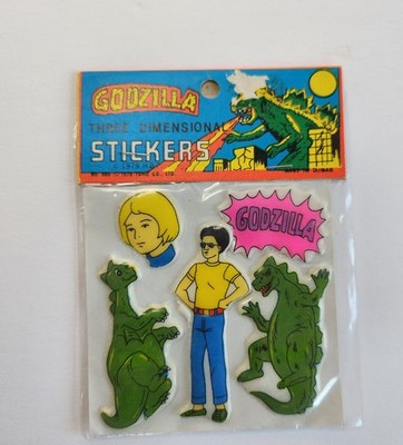 NOS 1979 Vtg Godzilla Puffy Stickers 3-D Kitschy Cartoon Sci-Fi Collectible 