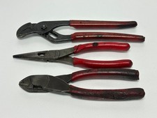 Snap On Tools Usa 3pc Red Grip Pliers Cutters Set Lot Heavy Use