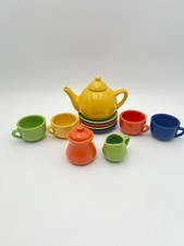 Schylling Childrens 13 Piece Bright Multi-Colored Fiesta Style Ceramic Tea Set