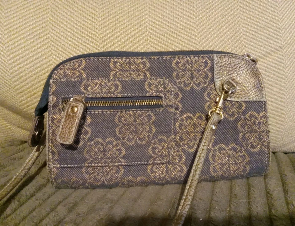 KATHY VAN ZEELAND Crossbody Clutch Handbag Denim , Glitter Studs Jewels Buckle - Image 3 of 4