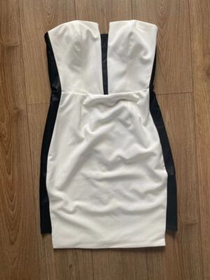 Lipsy bandeau monochrome dress with faux leather inserts UK10 UK
