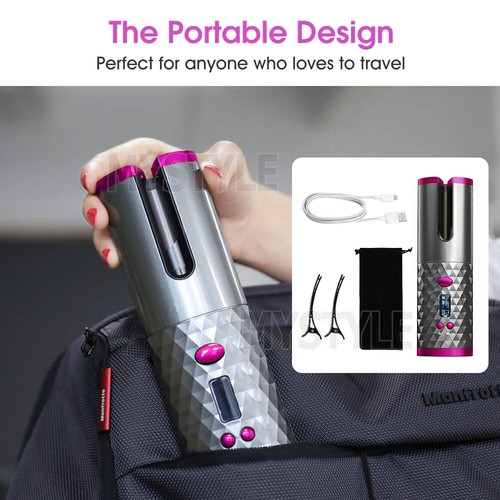 Cordless Auto Rotating Hair Curler Hair Waver Curling Iron Wireless LCD Ceramic - Picture 10 of 12