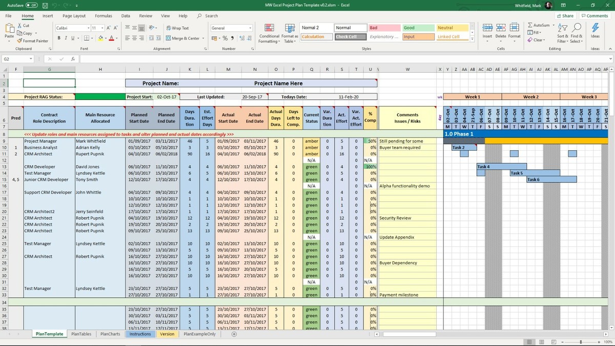 Project Management Plan Template Excel