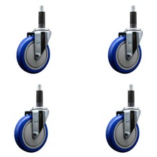 5 Inch SS Blue Poly Wheel Swivel 1 Inch Expanding Stem Caster Set SCC