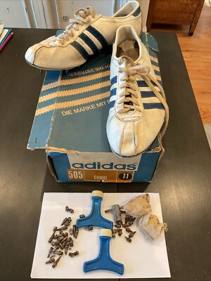 Rare Vintage Adidas 505 Comet Made in Germany Blue/White US 11 Key Spikes Box