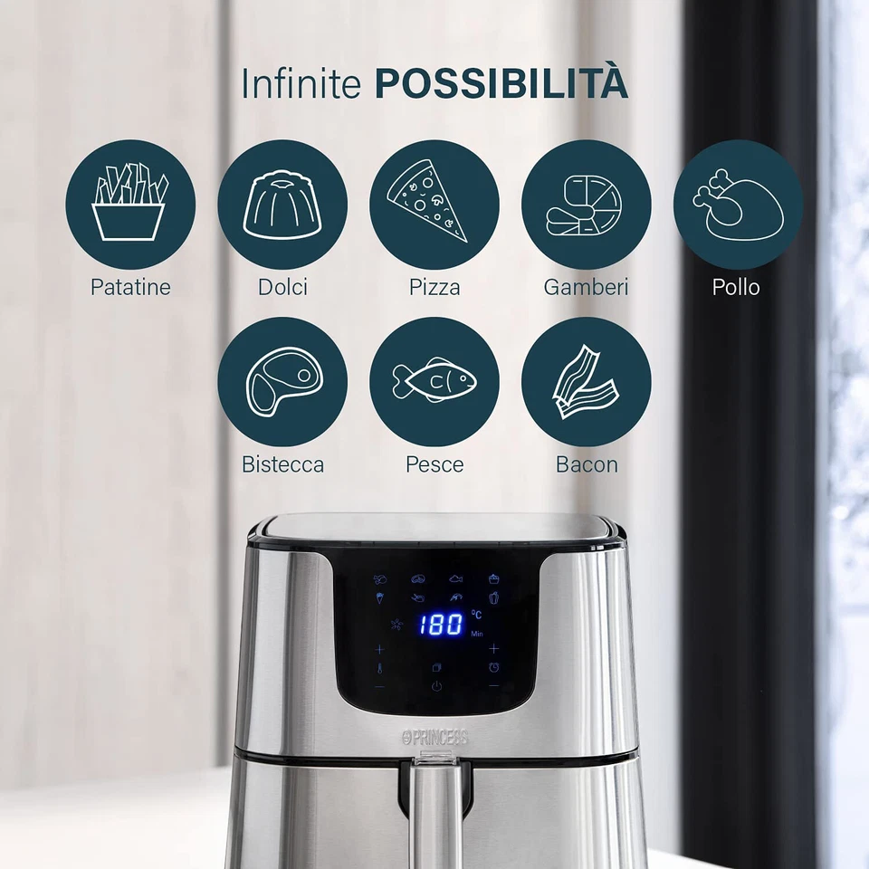 PRINCESS Friggitrice ad Aria 5.5 Litri 1700 Watt colore Argento - 182060 - Immagine 4 di 4