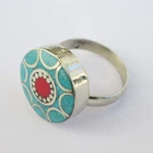 Tibetan Silver Turquoise Red Coral Original Jewelry Adjustable Unisex Ring R66