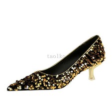 Pointed Toe Sequins Womens 4.5cm Mid Stilettos Heel Pumps Shoes Party Ladies New