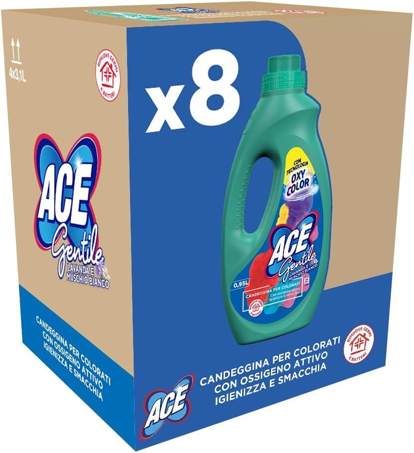 Confezione da 8 Flaconi x 0,95 Litri ACE Gentile Candeggina Delicata