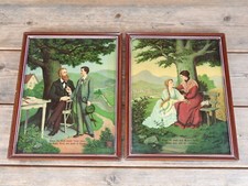 c.1920 Paar Bilder VATER und MUTTER EHREN 2 original gerahmte Volkskunst Drucke