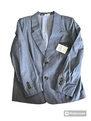 Crown & Ivy Kids Tailored Fit Fully Lined Boys Blue Chambray Blazer Sz 7 NEW