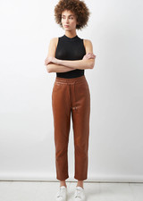 Women's Brown Lambskin Leather Pants Joggers lace up Custom made to order