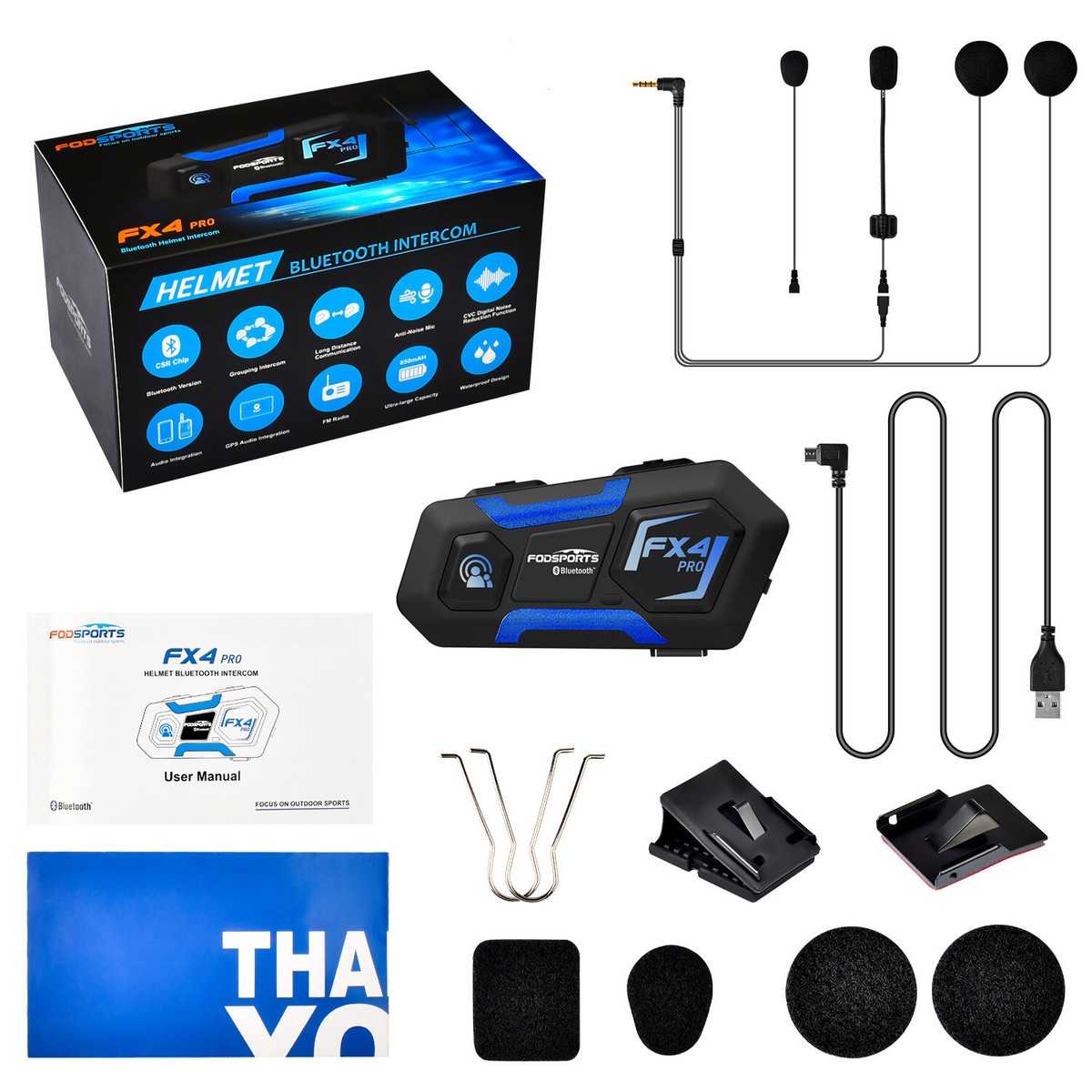 FX4 PRO Bluetooth Interphone Motorcycle Helmet Intercom Headset