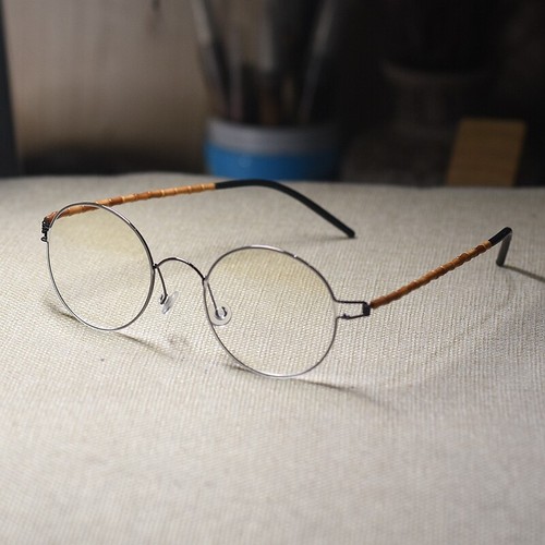 Round titanium eyeglasses men's olivary nucleus cap arms Steve Jobs gray glasses - Picture 2 of 7