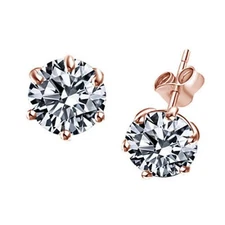 1 Ct Round Cut Cubic Zirconia 14K Rose Gold Plated Brass Solitaire Stud Earrings