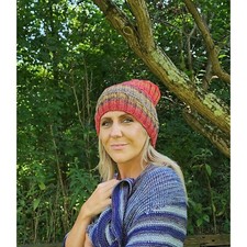 Handmade Rib Knit Red Gradient Beanie Tobaggan Hat Unisex Women's Men's Children