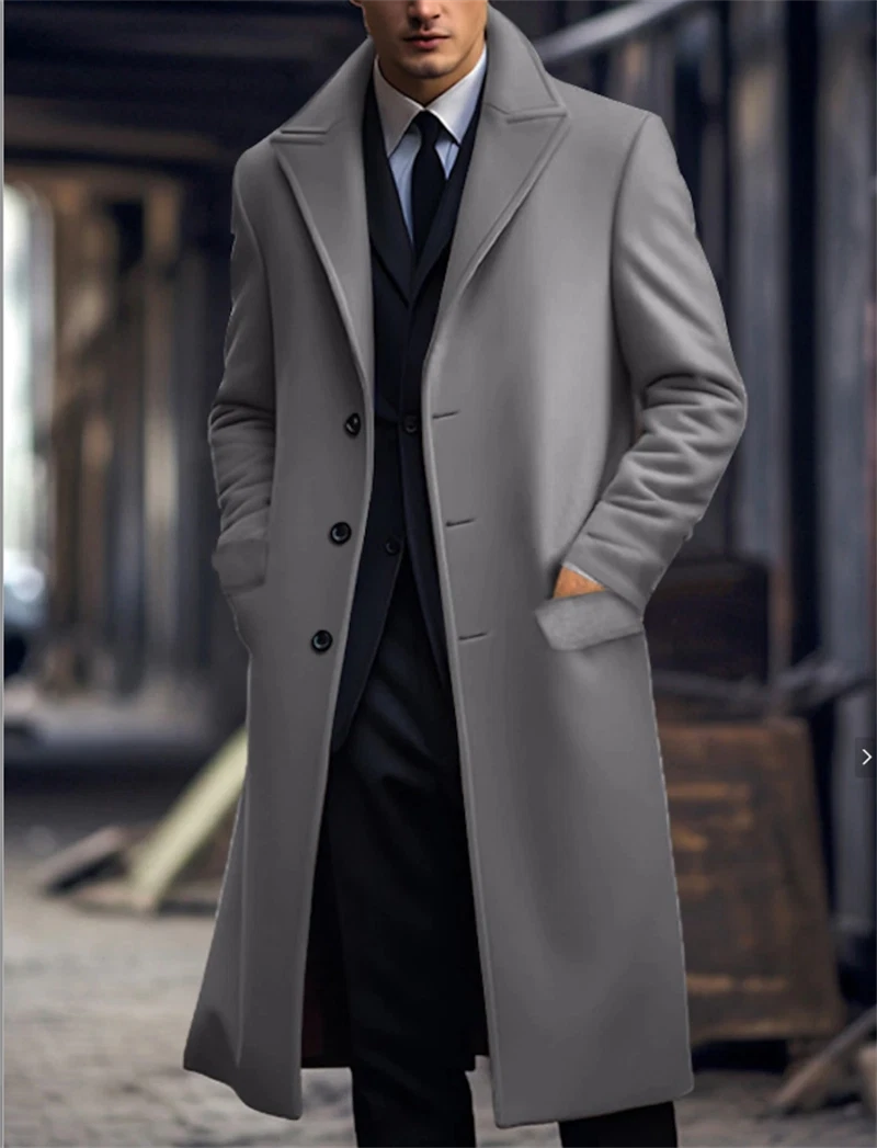 Men's Woolen Coat French Overcoat Winter Warm Business Long Top