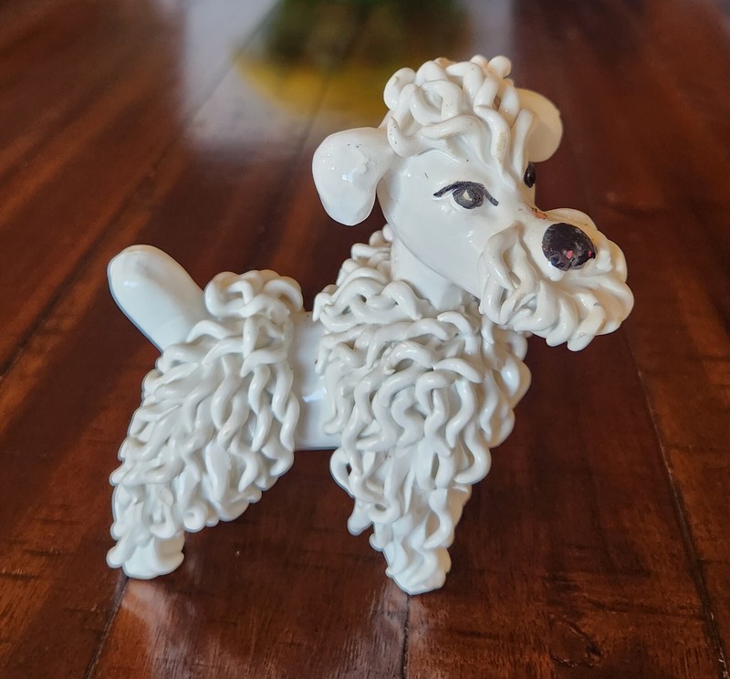 Italian Spaghetti Vintage Mid Century Ceramic Porcelain Poodle Dog Italy 5”