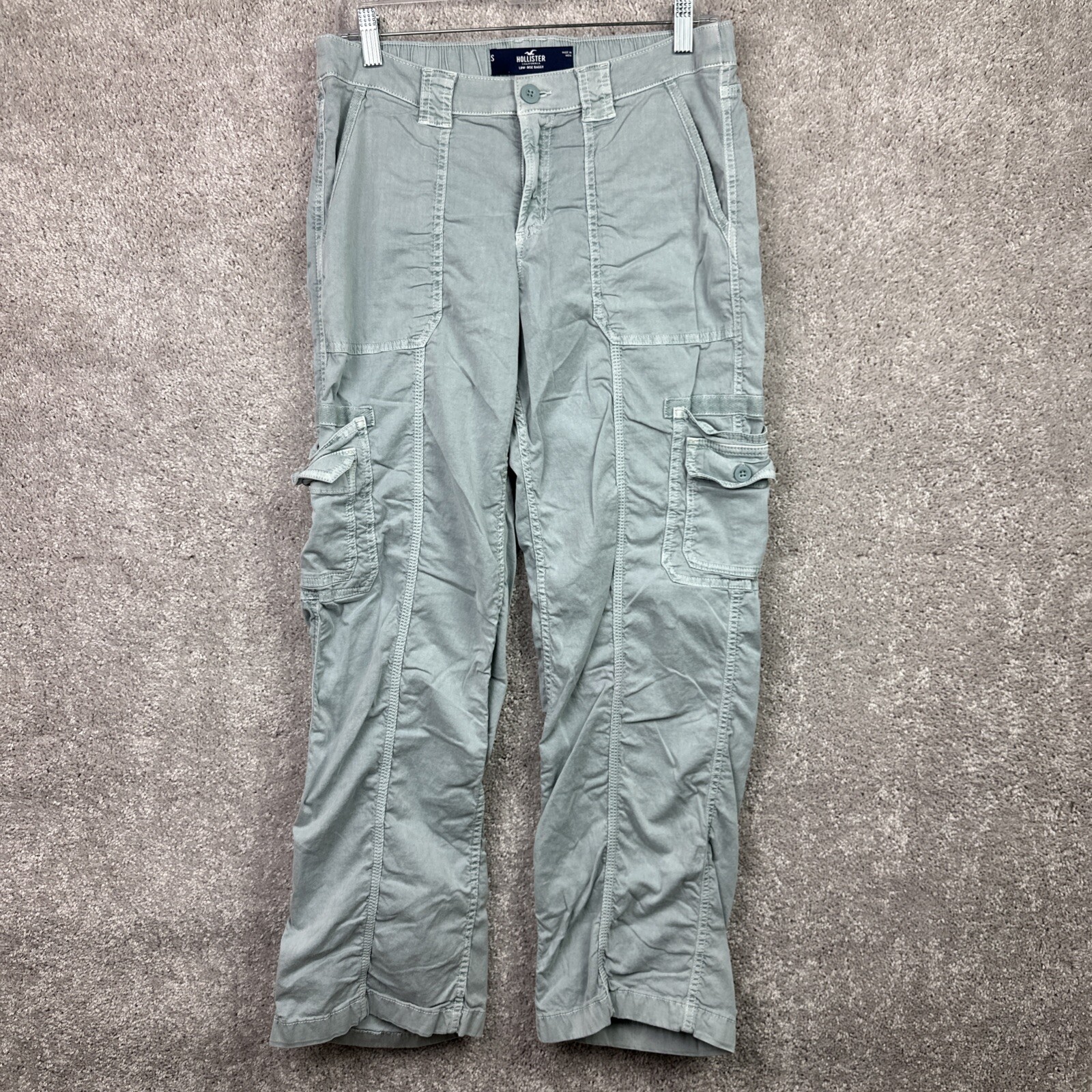 Hollister Women’s Low Rise Baggy Barrel Cargo Pants Size Small Aqua Y2K 90s