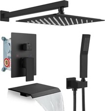 12'' Rain Shower Head Shower Faucet System Set Waterfall Tub Spout Mixing Valve