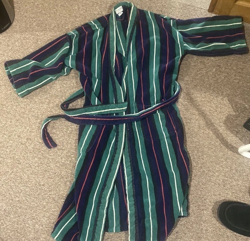 Robe homme vintage Christian Dior Monsieur à rayures multicolores ceinture ouverte O/S
