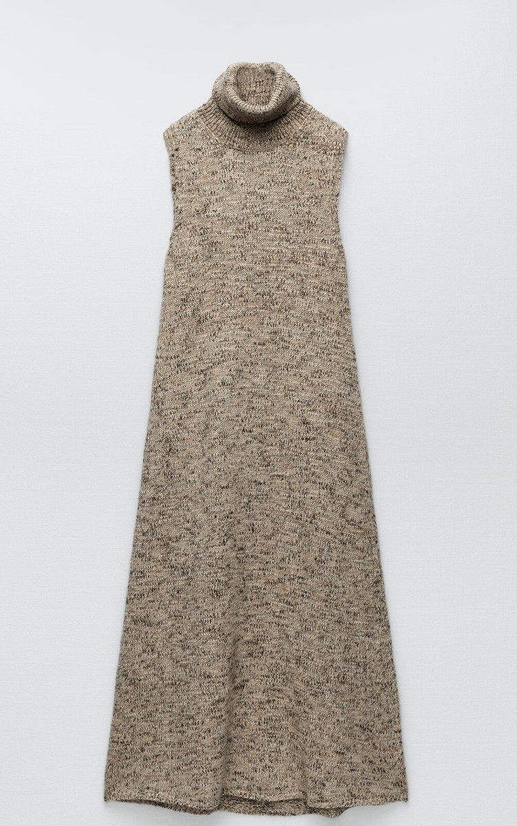 ZARA Women's High Collar Knit Dress(Ecru+Brown, US M/EUR M) | eBay