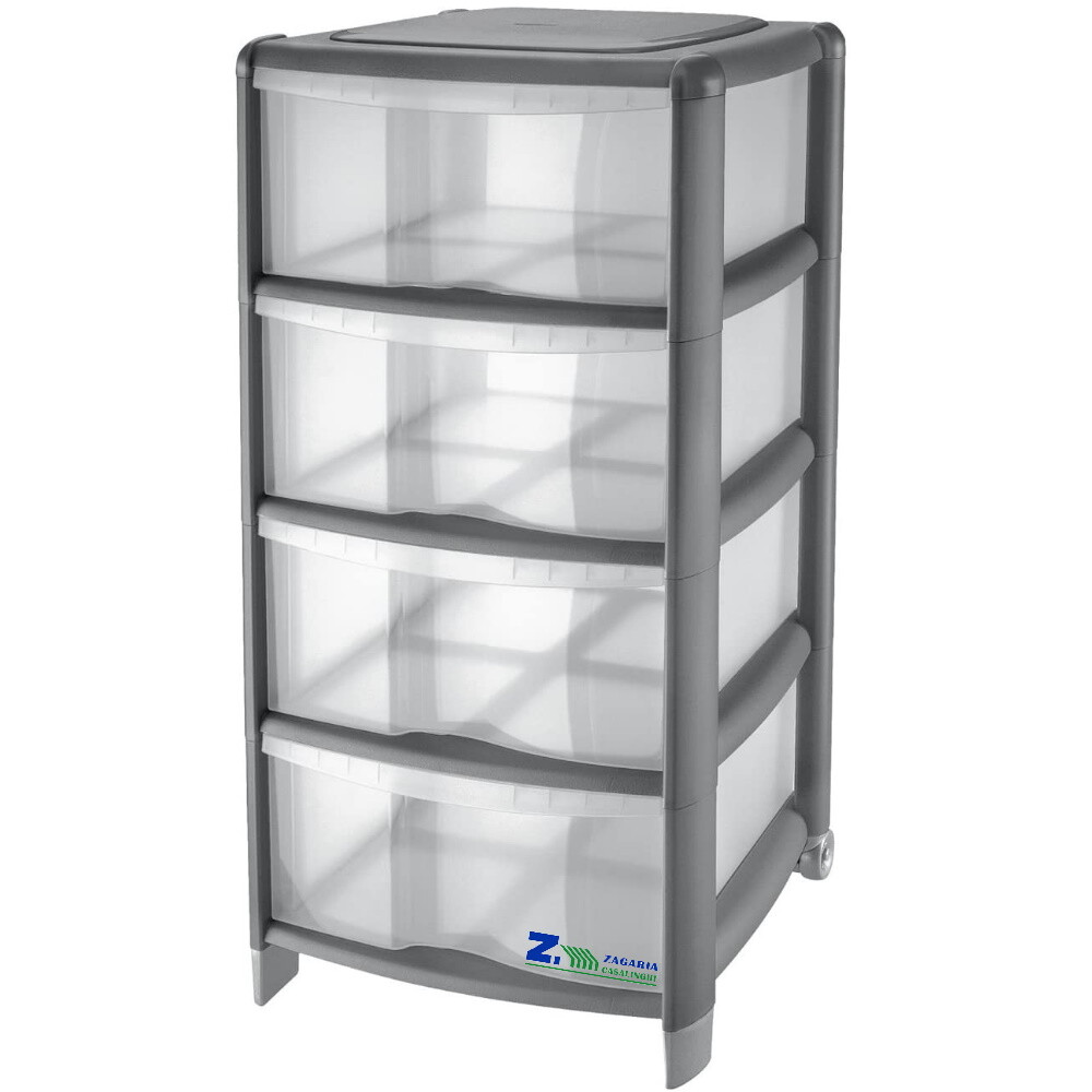 CASSETTIERA BAMBU' 4 CASSETTI COLORE GRIGIO-TRASPARENTE CM 38,5X39,5X86 H