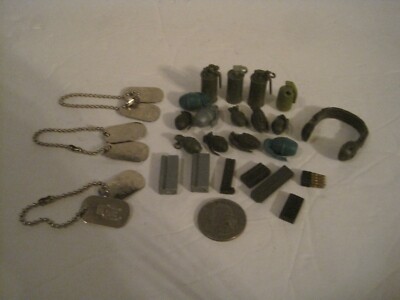90's Lot, GI JOE, 12'' Action Figure Accessories, dog tags, grenades, clips, ammo