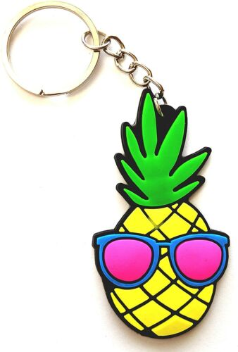 Pineapple Keychain Rubber Cool Glasses Face Soft Pine Apple Car Keys (2 Pack) - Picture 3 of 6