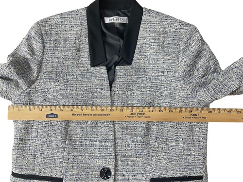 KASPER Size 12 Women's Gray Black TWEED CAREER JACKET BLAZER KNIT 1 BUTTON SUIT - Picture 7 of 8