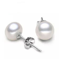 Genuine Cultured Freshwater White Pearl Stud Earrings Gift 925 Sterling Silver