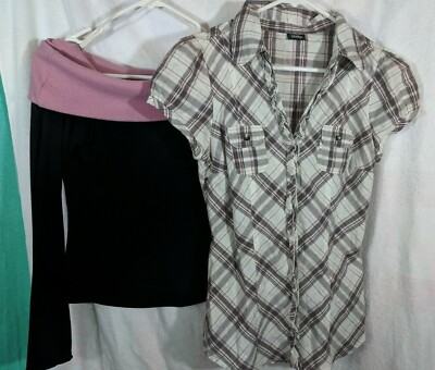 Fairweather USA Cold Off-the-Shoulder Top & Vanity Button-Up Shirt Blouse MEDIUM