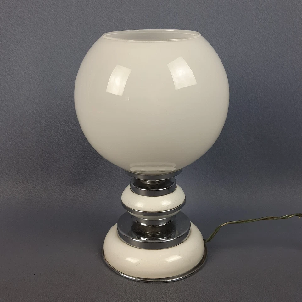 Lámpara de mesa esfera cristal de Murano blanco diseño moderno italiano 1970 Foto 2 de 4