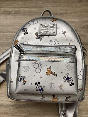 Loungefly Silver Disney 100th Anniversary Character Mini Backpack Amazon.com: Loungefly Disney100 Minnie Mouse Platinum Mini  main image 4