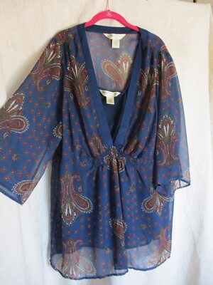 New York City Design Co Plus 1X PAISLEY 2pc set top & cami sheer boho navy