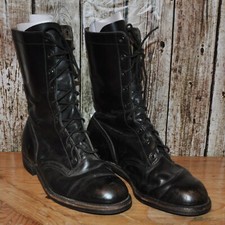 VTG Vulcan Black Leather Boots Lace Up Cot Core Equestrian Military Biker SZ 8-9