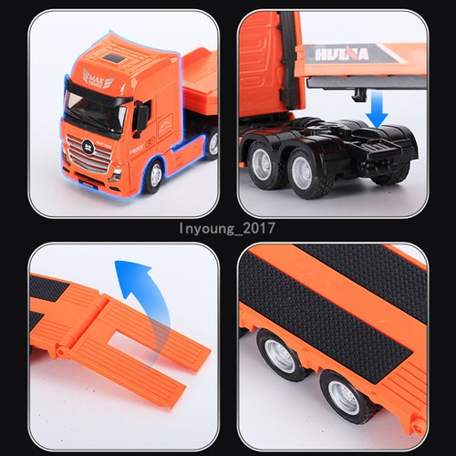 Flatbed Truck with Excavator 1:50 Diecast Metal Construction Vehicle Toys Orange - Picture 9 of 13