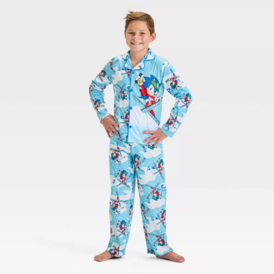 Boys Sonic the Hedgehog Christmas Pajamas Holiday Winter 4-12 Button Coat Style