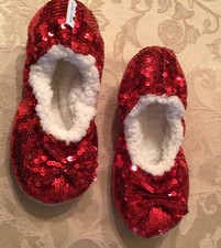 Snoozies Valentine Red Sequin Ballerina Super Soft Sherpa Slippers Youth Small